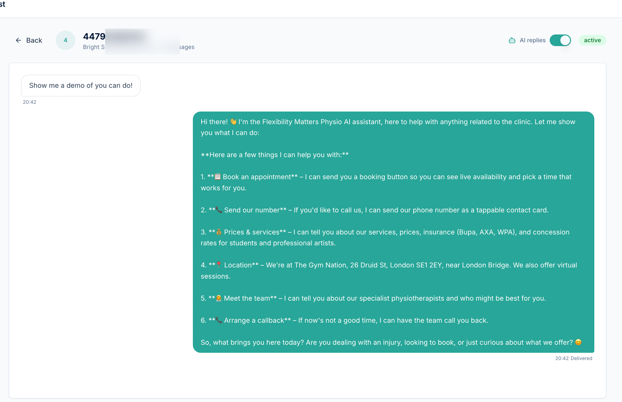 Toggling AI replies back on to hand the conversation back to the assistant