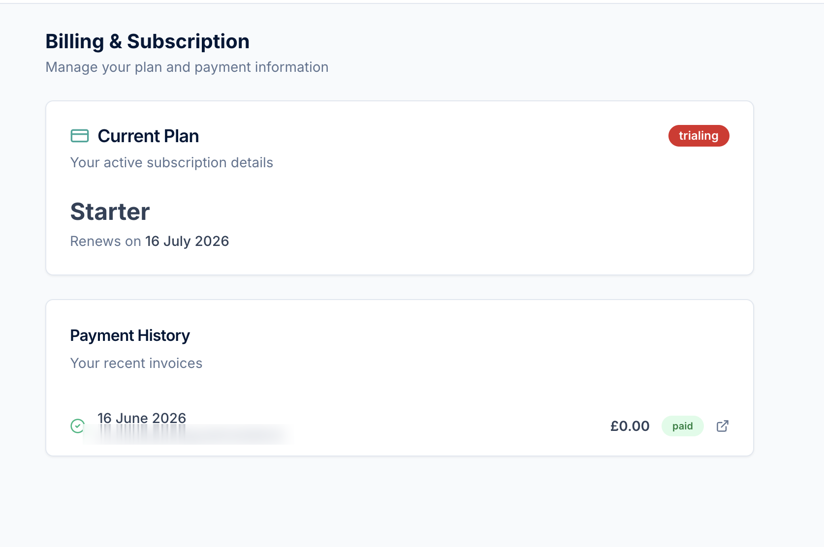 Billing and subscription details