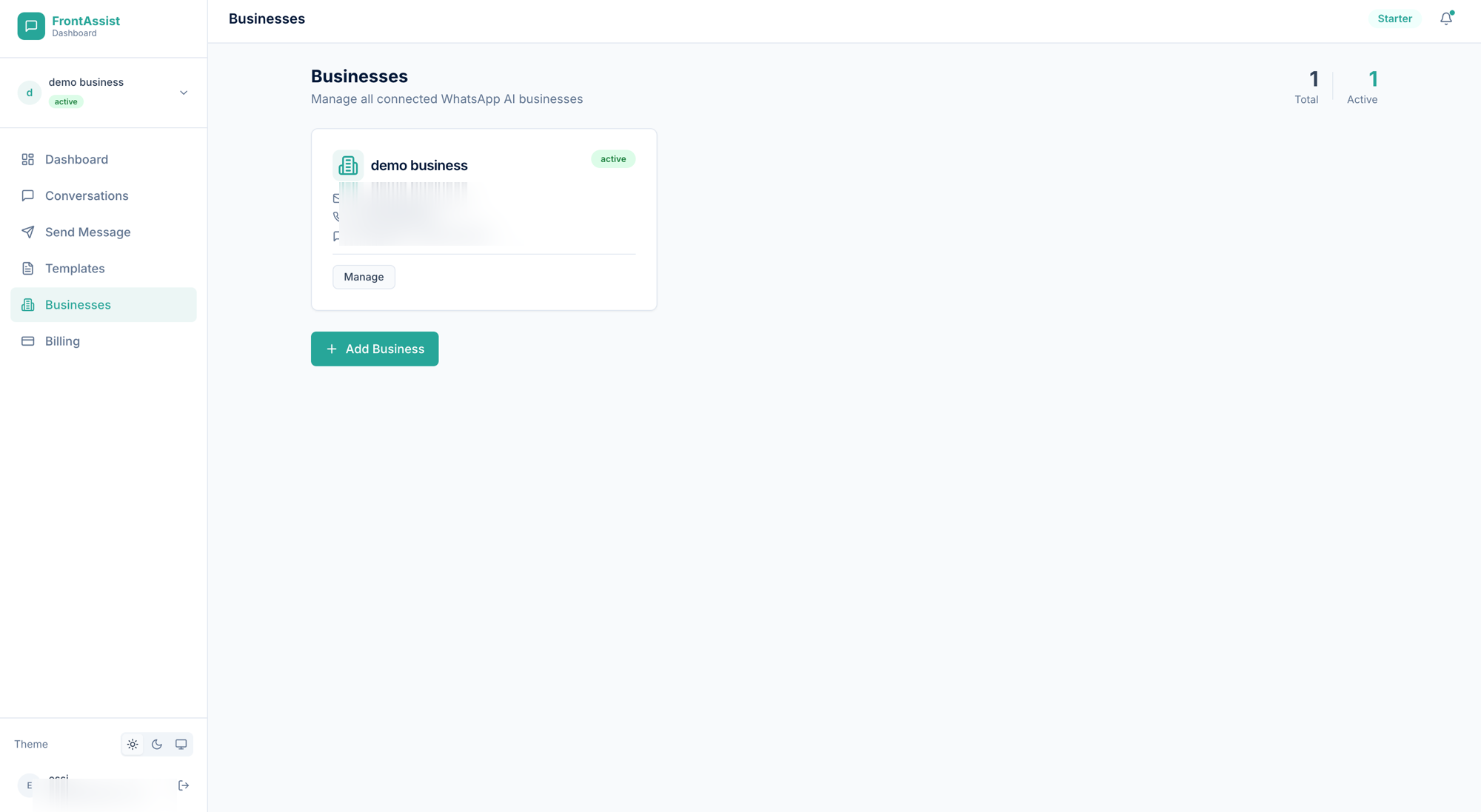 Your connected businesses in the dashboard