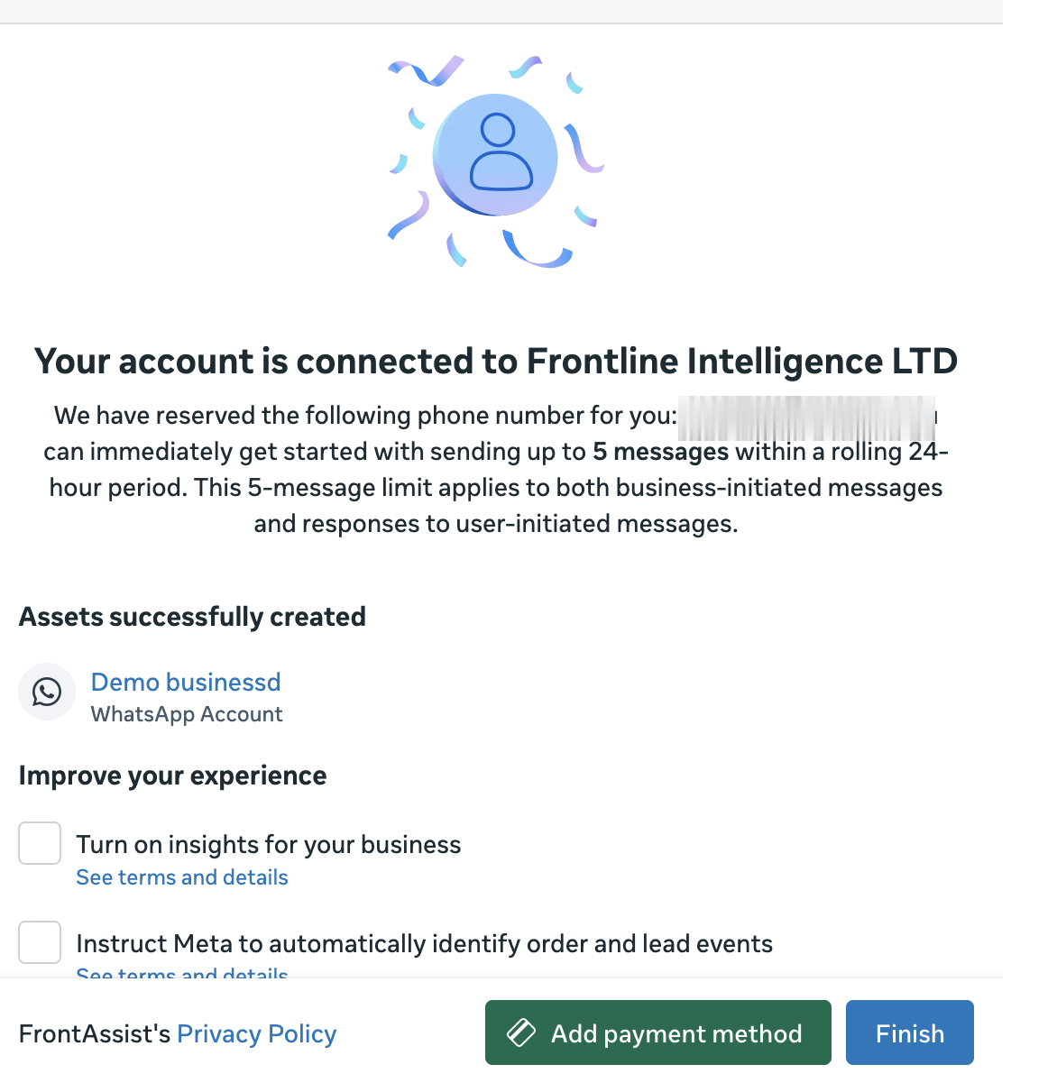 Confirmation that your account is connected