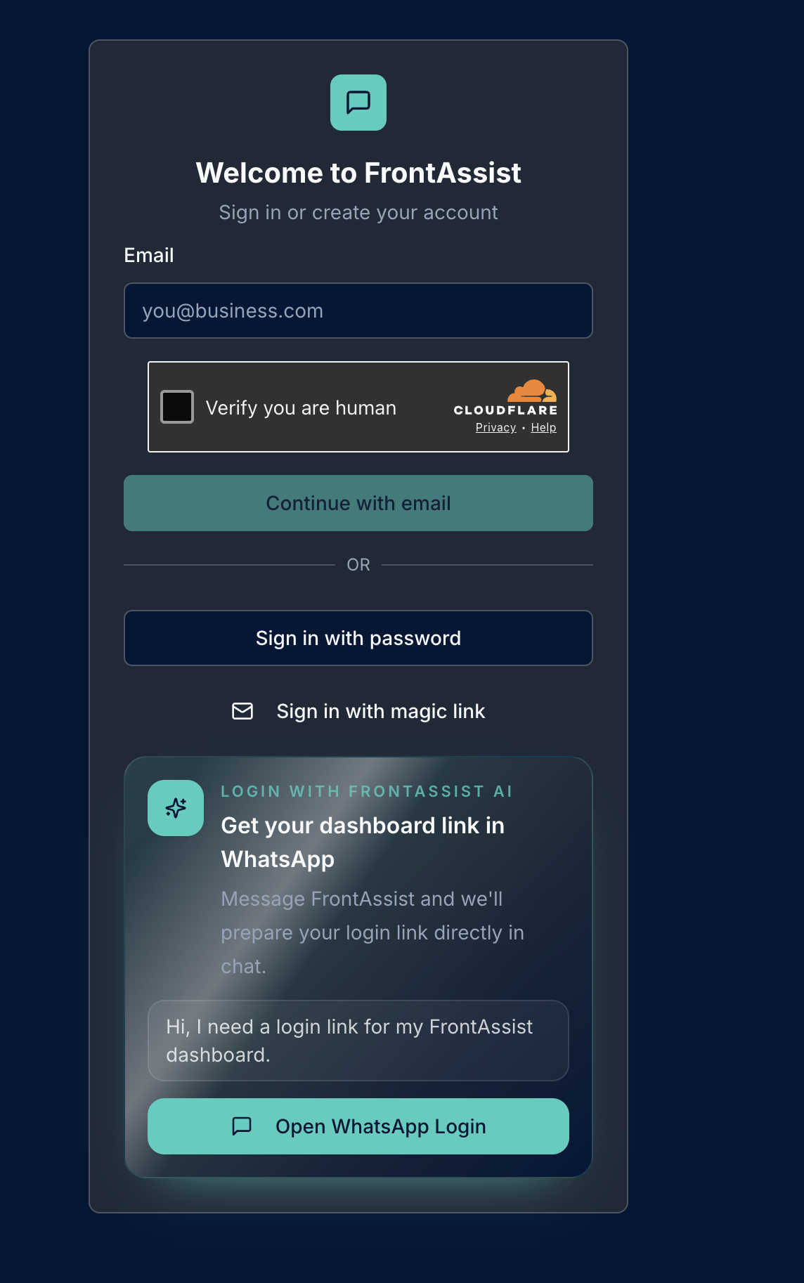 Getting your dashboard link through WhatsApp